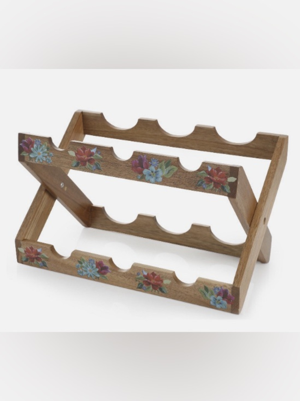 Pioneer woman Wooden Wine Rack with Floral Accents spring bouquet